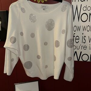 Carmen Marc Valvo White Top with Silver Accents